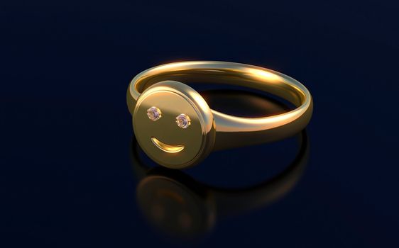 Gold ring with smile on the black background
