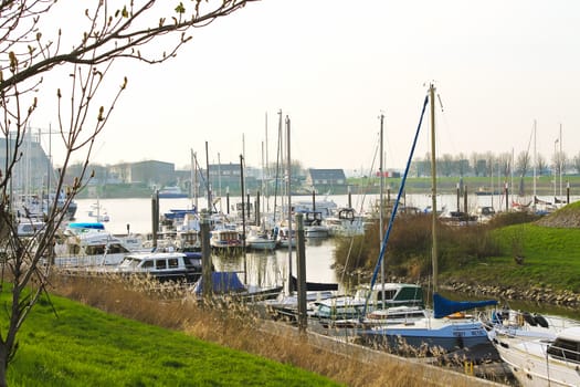 Pier and the ship in Gorinchem. Netherlands