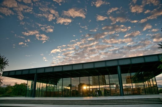 New national gallery in Berlin at dusk