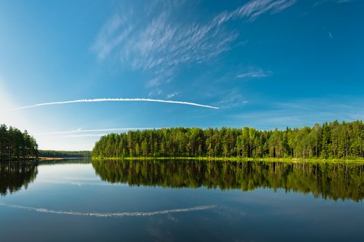 Beautiful landscape with deep blue sky and few clouds on it