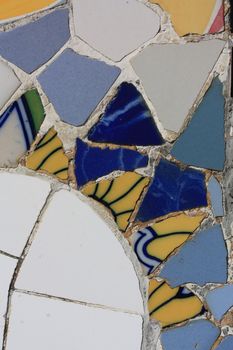 Detail of mosaic in Guell park in Barcelona, part of sea serpent bench