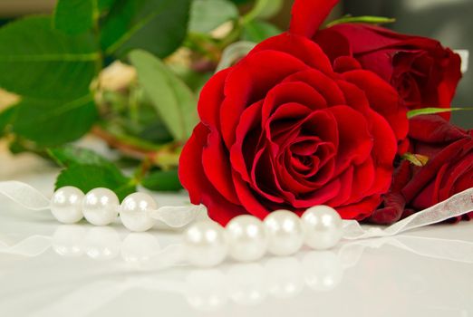 Rose and pearls. Traditional beauty valentine composition