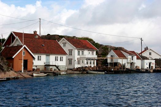 View from sea of a town