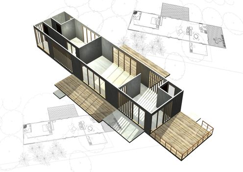 Housing architecture plans with 3D building structure