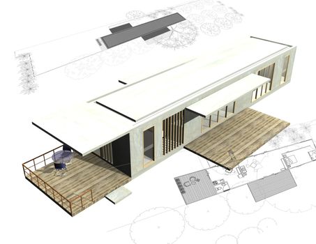 Housing architecture plans with 3D building structure