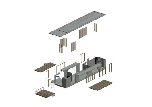 Architecture Exploded in axonometric, showing an elements of architecture.