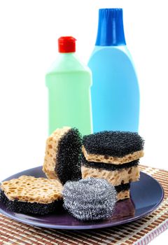 kitchen sponges for ware washing on a white background