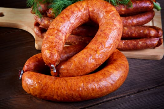 Sausage  on an old wooden table