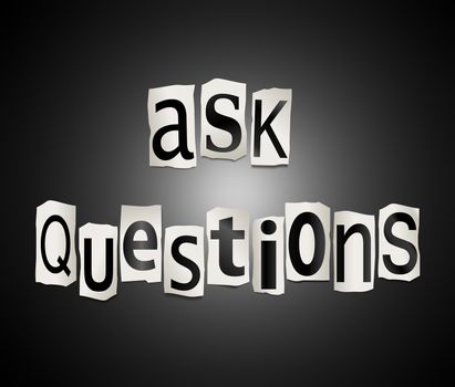 Illustration depicting cut out letters arranged to form the words ask questions.