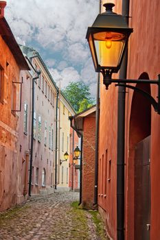 narrow streets of the old city of Turku in Finland