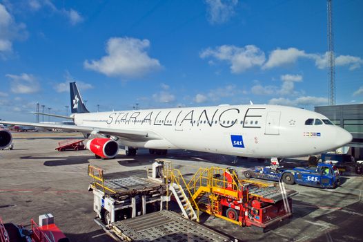 Airplane terminal in Copenhagen airport Kastrup, Denmark