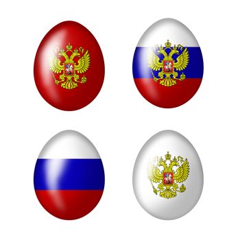 Easter eggs with Russian flag on a white background