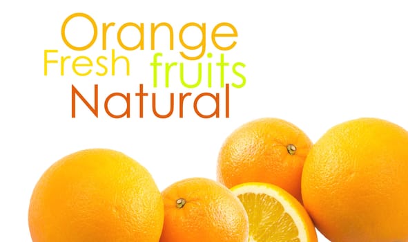 Two and half oranges isolated on white background