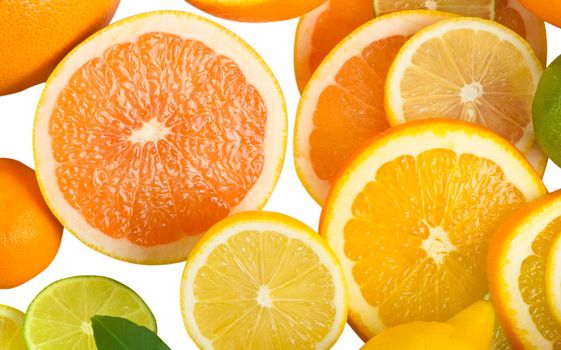 Vitamin C Overload, Stacks of sliced fruit isolated on white