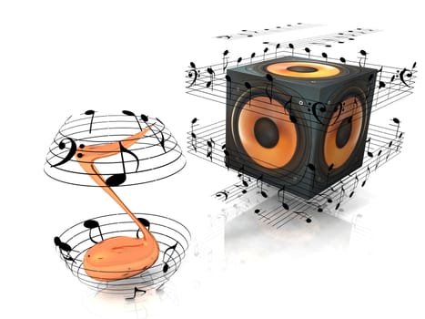speaker and musical notes