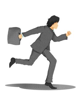 business man with briefcase running on white background,illustration