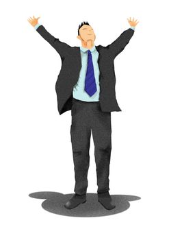 Excited business man with arms raised in success isolated on white,illustration 