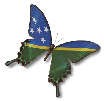 Solomon Islands flag on butterfly isolated on white