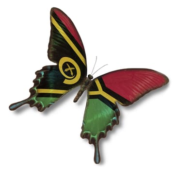 Vanuatu flag on butterfly isolated on white