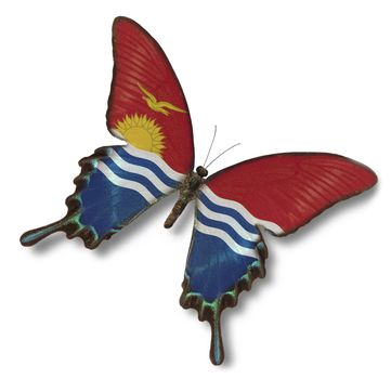 Kiribati flag on butterfly isolated on white