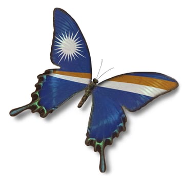 Marshall islands flag on butterfly isolated on white