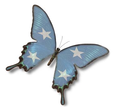 Micronesia flag on butterfly isolated on white