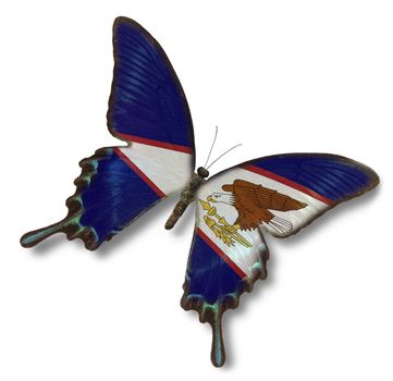 American Samoa flag on butterfly isolated on white