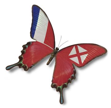 Wallis and Futuna flag on butterfly isolated on white

