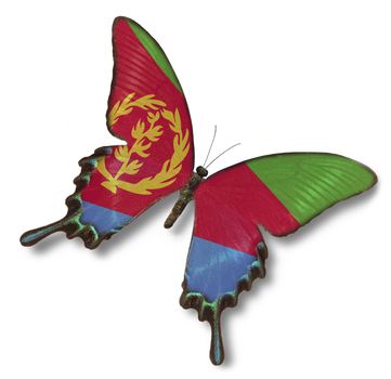 Eritrea flag on butterfly isolated on white