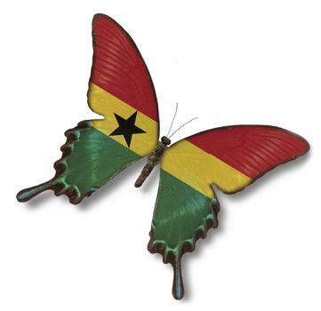 Ghana flag on butterfly isolated on white