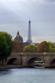 Eiffel tower and quay Seine river, Paris, France