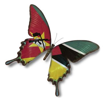 Mozambique flag on butterfly isolated on white