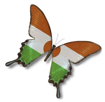 Niger flag on butterfly isolated on white