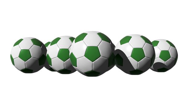 3D rendered  green soccer balls on white background