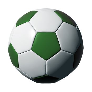 Green leather soccer ball isolated on white background.