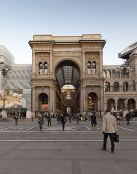 Milan, Italy, January 13, 2012 - Workers rushing to their offices near the Galleria Vittorio Emanuele II in Milan.