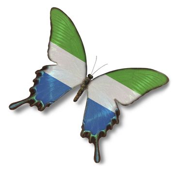 Sierra Leone flag on butterfly isolated on white