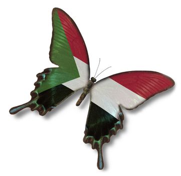 Sudan flag on butterfly isolated on white