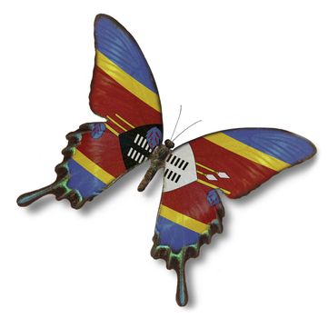 Swaziland flag on butterfly isolated on white