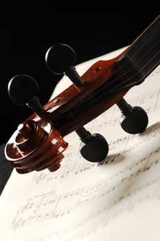 Elegant shot of a violin on a music sheet