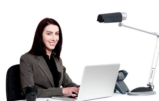 Professional corporate lady at work. Indoor shot. Office setup
