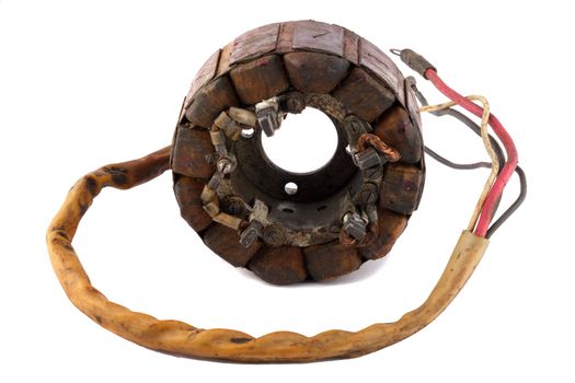 part of an old car generator on a white background