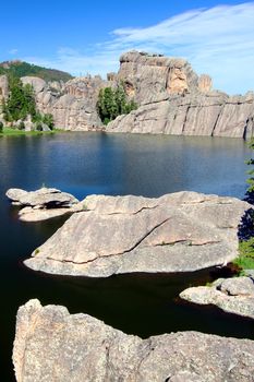 Huge rocks in beautiful Sylvan Lake of Custer State Park in South Dakota.