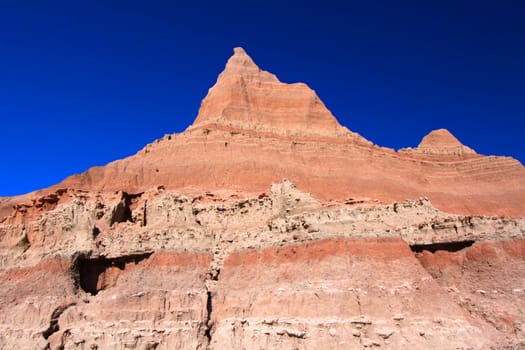 Rugged rock formations of the Badlands National Park in South Dakota.