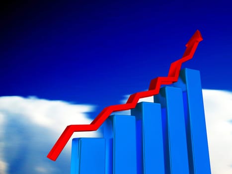 Blue graph and red arrow on a blue background