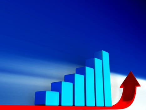 Blue graph and red arrow on a blue background