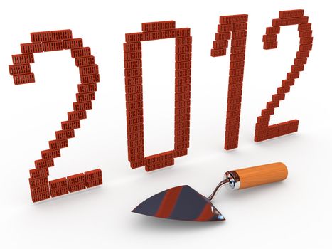 Figures of new year constructed of bricks