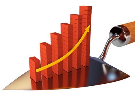 The graph of red bricks and yellow arrow