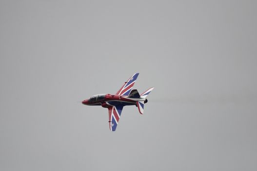 LONDON, UK, Saturday July 14, 2012. The RAF Hawk T1 displaying at Farnborough International Airshow 2012.