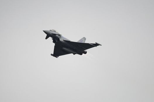 LONDON, UK, Saturday July 14, 2012. The Eurofighter Typhoon displaying at Farnborough International Airshow 2012.